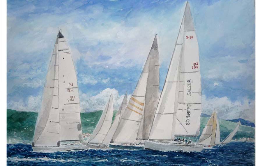 Cuadro de una regata de unos veleros en Mallorca