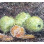Bodegón de frutas, dibujo a pastel
