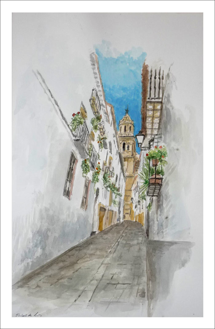 Acuarela de la Catedral de Jaén pintada por Rubén de Luis para la serie de acuarelas de Andalucía