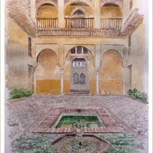 Acuarela del palacio nazarí de Dar al-Horra en Granada pintado por Rubén de Luis.