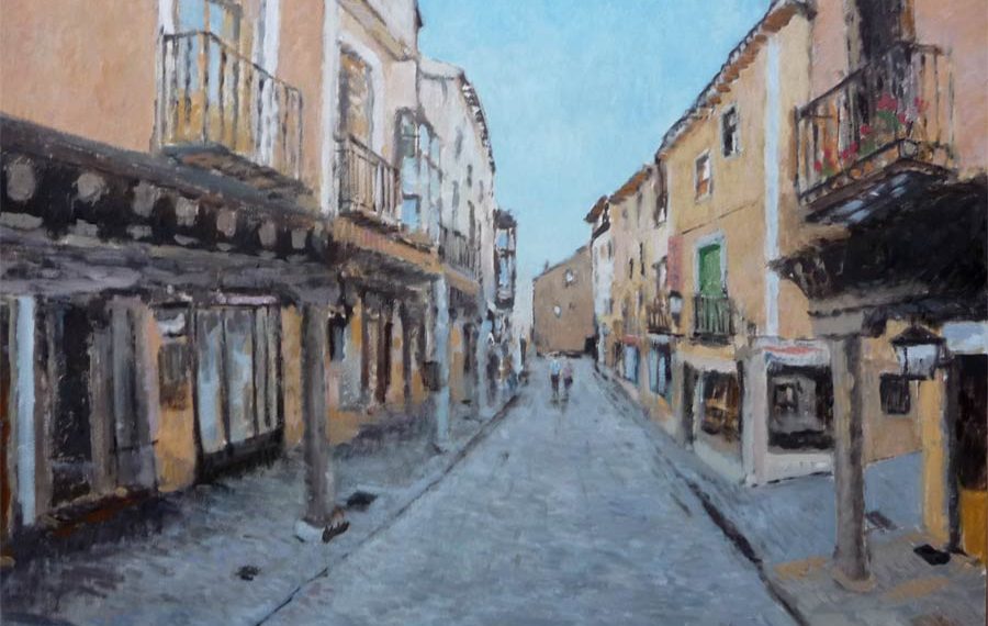 Cuadro al oleo de una calle de Medina de Rioseco, Valladolid