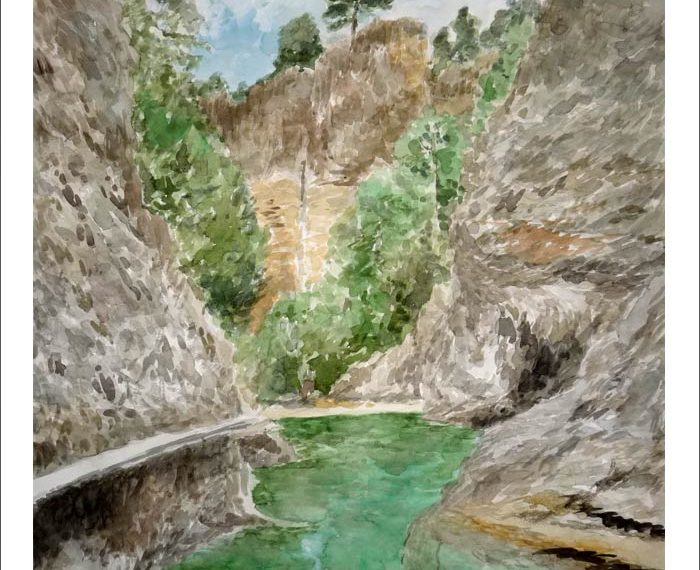 Acuarela del Pa.70x5rrizal de Beceite, Teruel