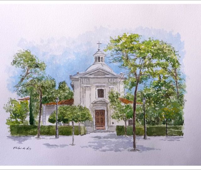 Acuarela de la ermita de San Antonio de la Florida en Madrid pintada por Rubén de Luis