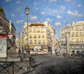 Cuadro al oleo de la Puerta del Sol, Madrid