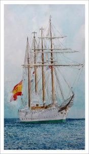 Acuarela del buque escuela Juan Sebastián Elcano