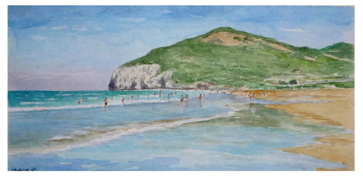 Acuarela de la playa de Berria en Santoña pintada por Rubén de Luis