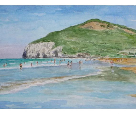 Acuarela de la playa de Berria en Santoña pintada por Rubén de Luis
