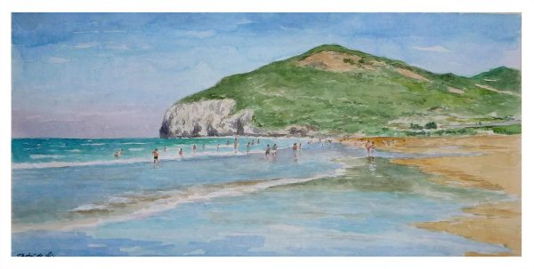Acuarela de la playa de Berria en Santoña pintada por Rubén de Luis