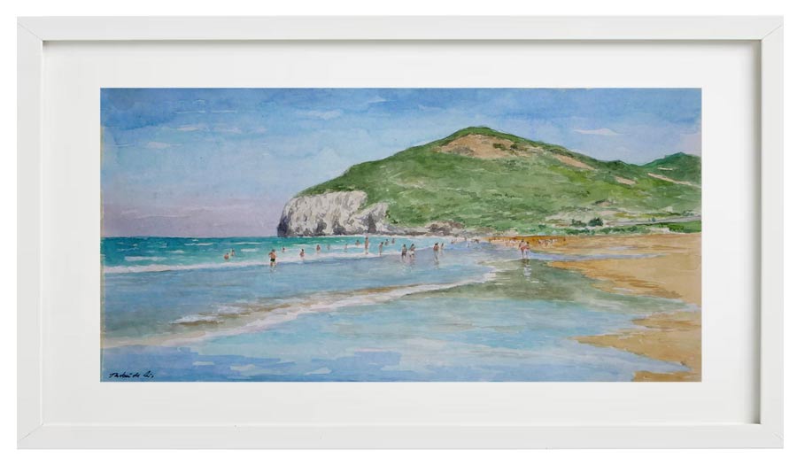 Cuadro en acuarela de la playa de Berria en Santoña pintada por Rubén de Luis