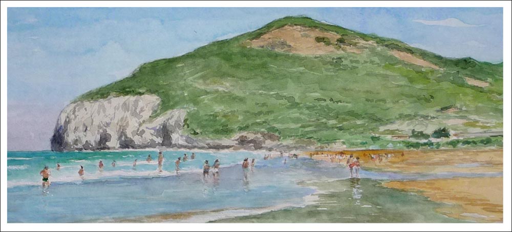La playa de Berria, acuarela.