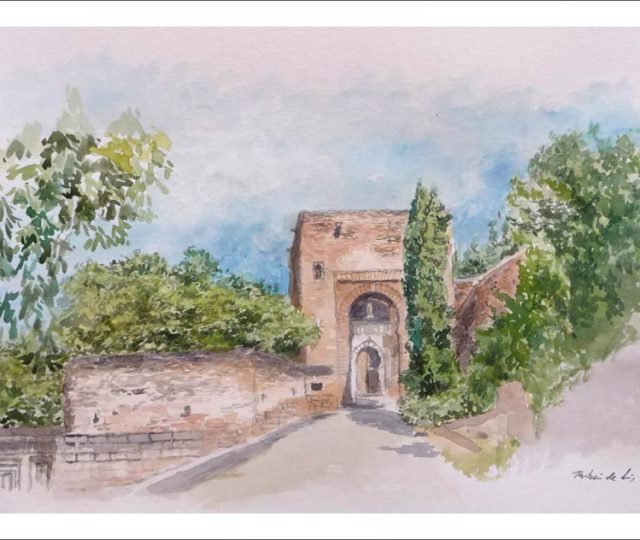 Acuarela de la Puerta de la Justicia en Granada.