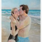 Retrato en acuarela en la playa