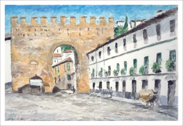 Acuarela de la Puerta de Elvira en Granada.