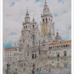 Acuarela de un paisaje de Santiago de Compostela