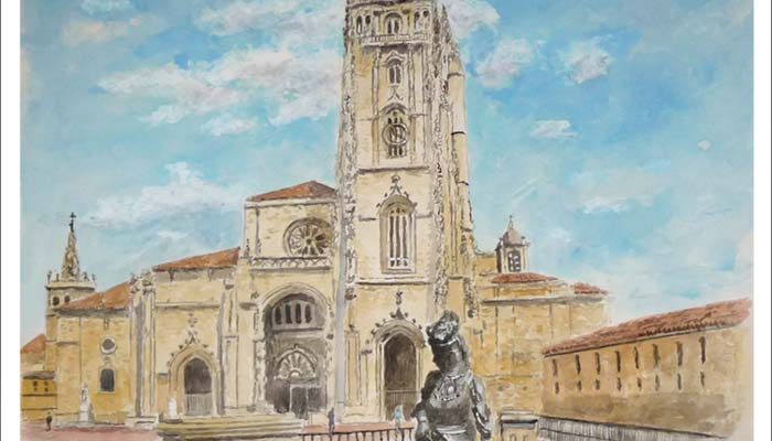 Acuarela de la Regenta y la Catedral de Oviedo