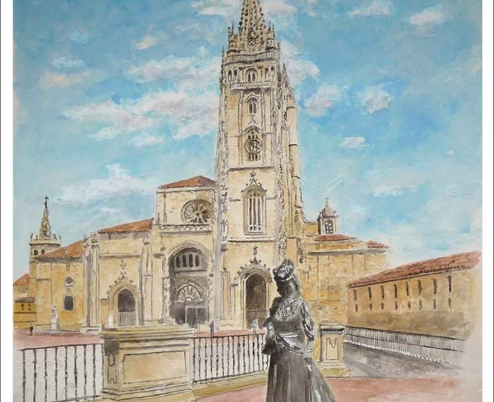 Acuarela de la Regenta y la Catedral de Oviedo