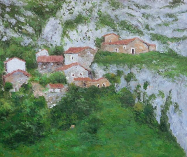 Cuadro al oleo de un paisaje de Bulnes, Asturias