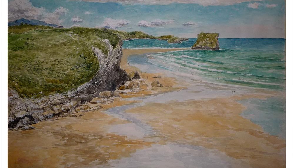 Acuarela de la playa de San Martín en Llanes realizada por Rubén de Luis