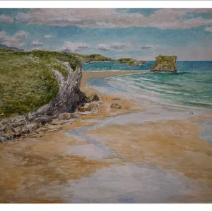 Acuarela de la playa de San Martín en Llanes realizada por Rubén de Luis