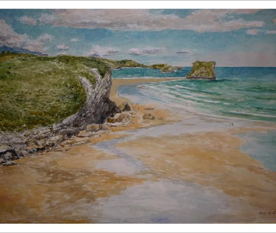 Acuarela de la playa de San Martín en Llanes realizada por Rubén de Luis