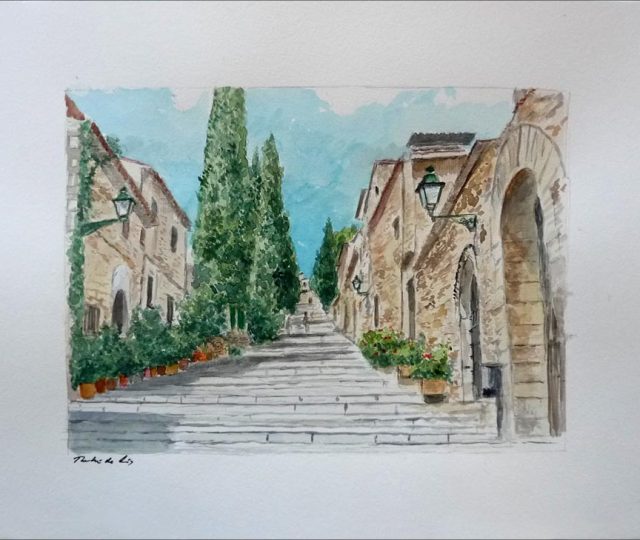 Acuarela de un paisaje de Pollensa, Mallorca