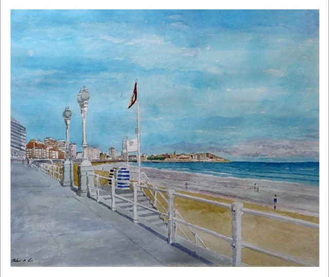 Acuarela de Gijón del pintor Rubén de Luis