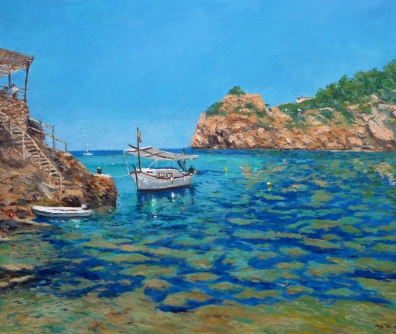 Cuadro al oleo de la Cala Deia en Mallorca