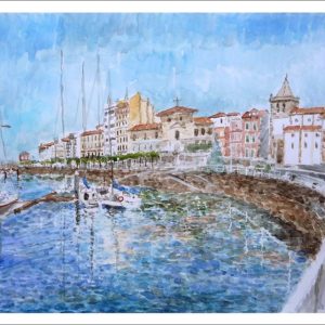 Acuarela del puerto deportivo de Gijón