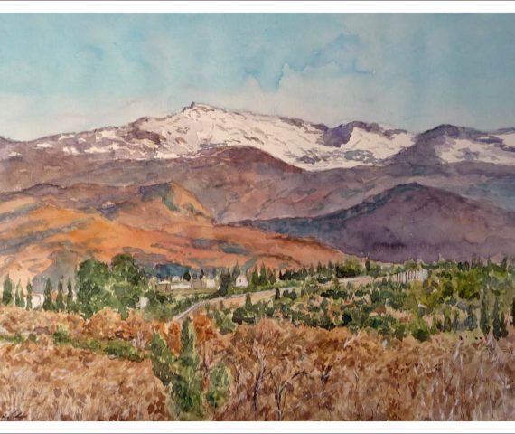 Acuarela de un paisaje de Sierra Nevada