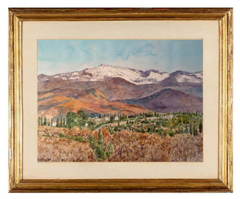 Acuarela de Sierra Nevada al atardecer Acuarela de un paisaje de Sierra Nevada al atardecer pintado por Rubén de Luis