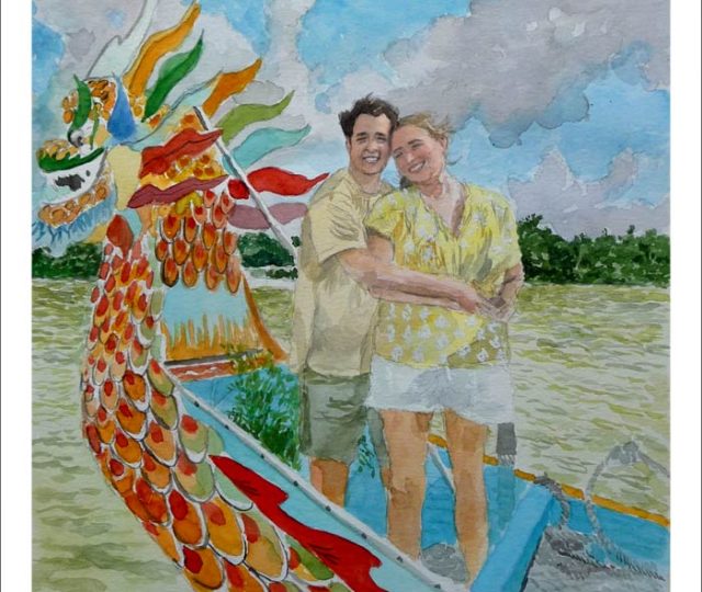 Retrato en acuarela de una pareja