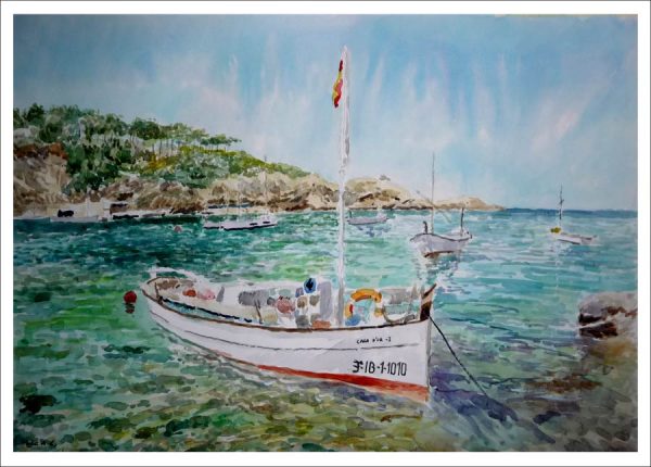 Llaüt fondeando en la cala