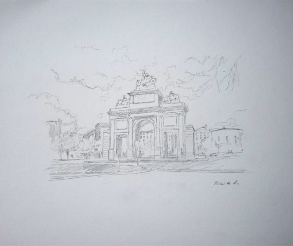 Dibujo de la Puerta de Toledo de Madrid