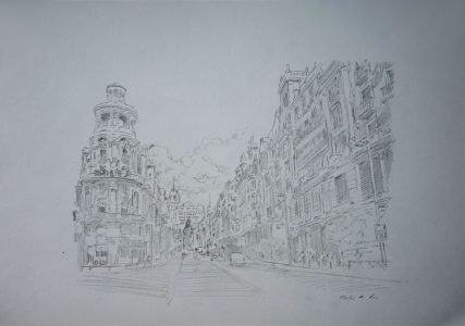 Dibujo de la Gran Vía de Madrid