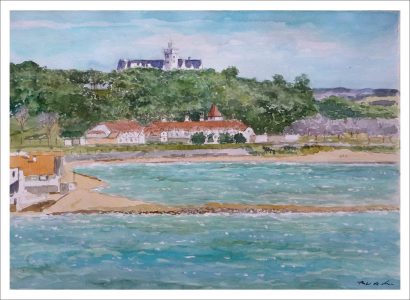 Acuarela de la playa del Espigón, Santander