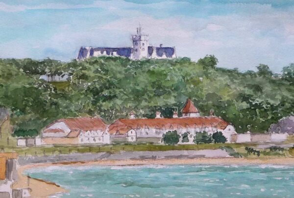 Acuarela de la playa del Espigón en Santander
