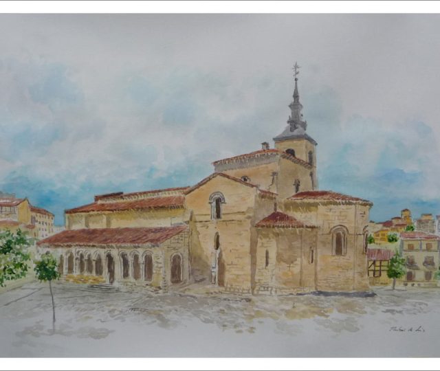Acuarela de la iglesia de San Millán en Segovia pintada por Rubén de Luis para la serie de acuarelas de Castilla y León