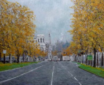 Cuadro al oleo del Paseo de la Castellana en otoño