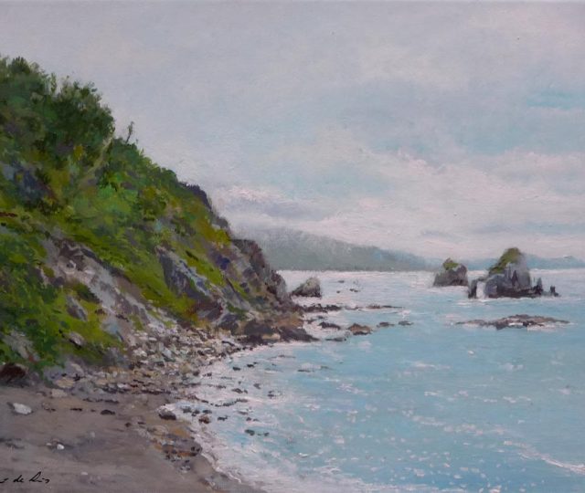 Un cuadro al oleo de la playa de Bakio en Vizcaya realizado por Rubén de Luis