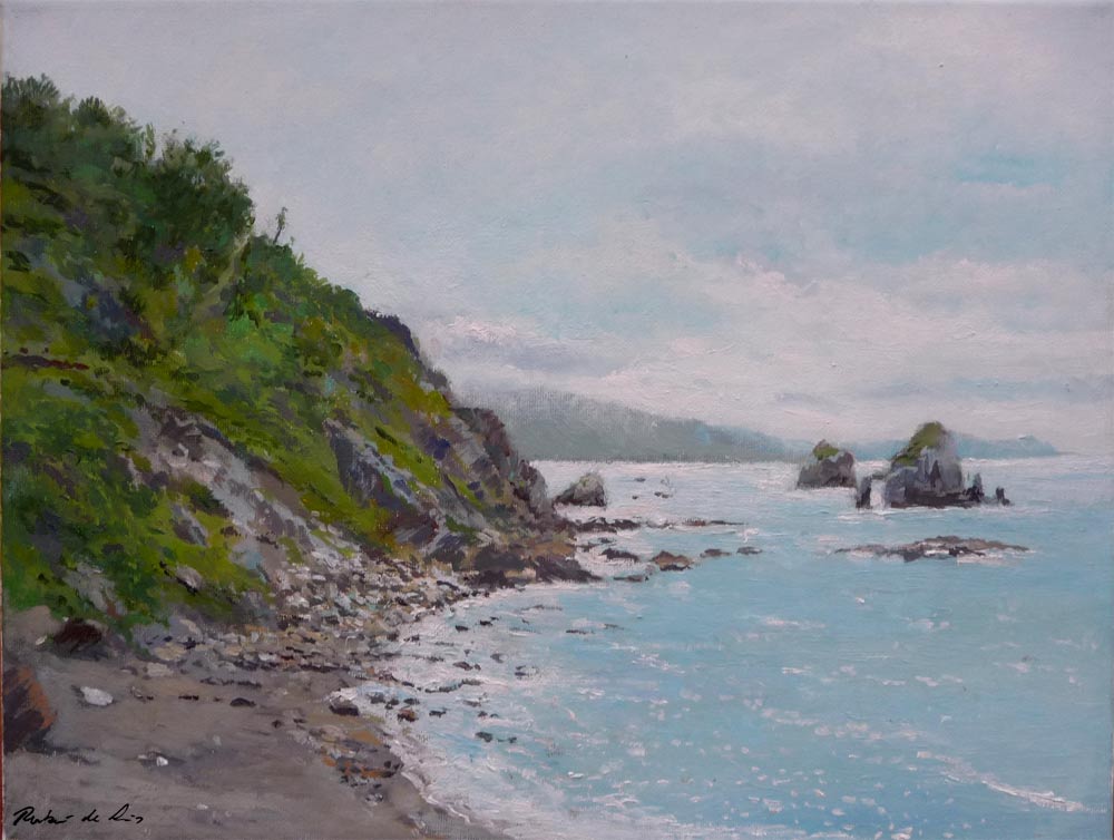 Un cuadro al oleo de la playa de Bakio en Vizcaya realizado por Rubén de Luis