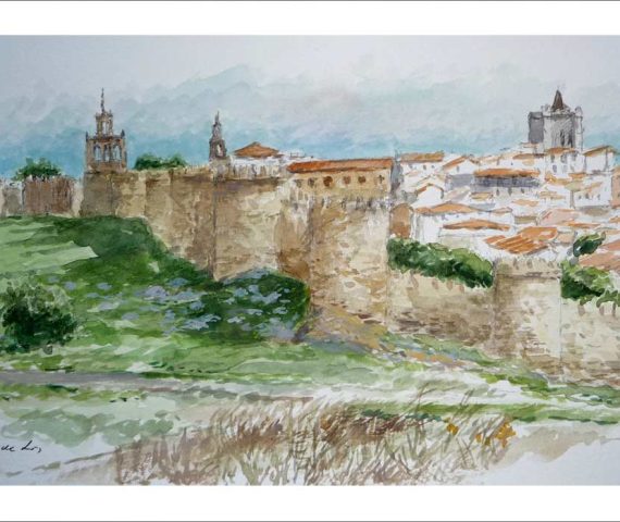 Acuarela de Ávila y sus murallas pintada por Rubén de Luis