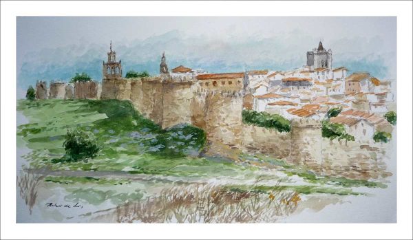 Acuarela de Ávila y sus murallas pintada por Rubén de Luis