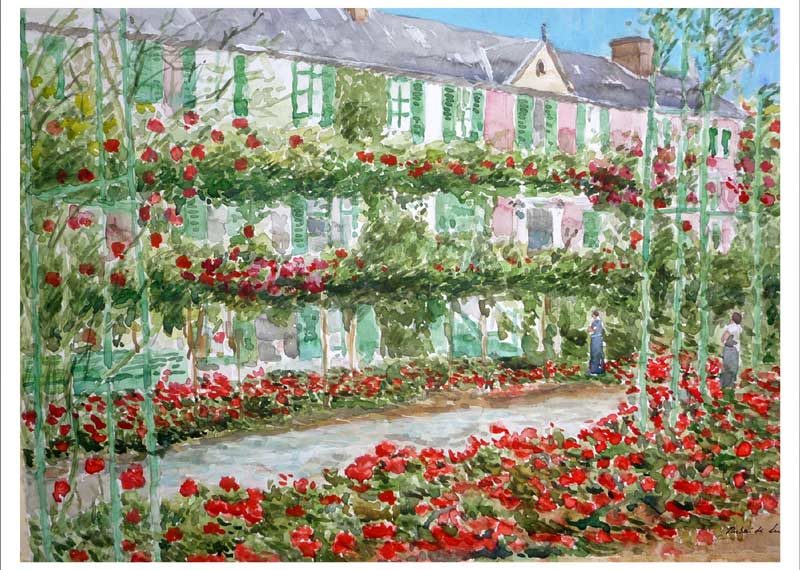 Acuarela de la casa de Claude Monet en Giverny