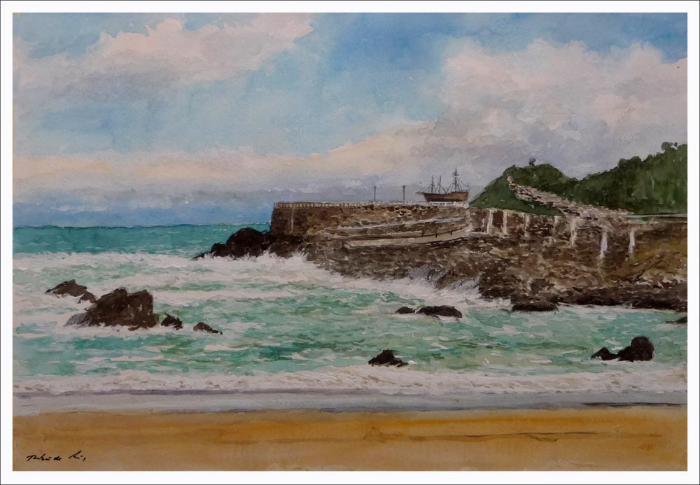 Acuarela de la playa del Camello en Santander pintada por Rubén de Luis