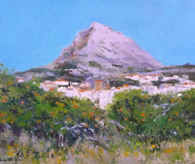 Cuadro al oleo de un paisaje del Montgó en Jávea