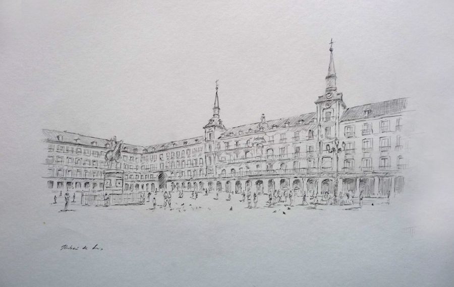 Dibujo de la Plaza Mayor de Madrid