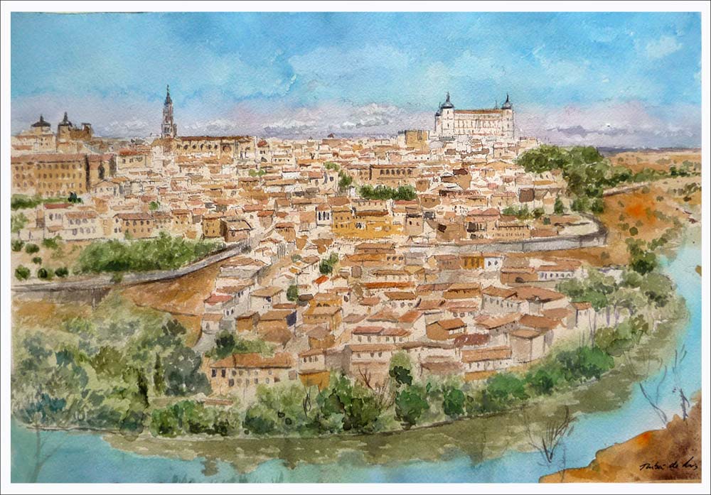 Un paisaje de Toledo pintado en acuarela por Rubén de Luis