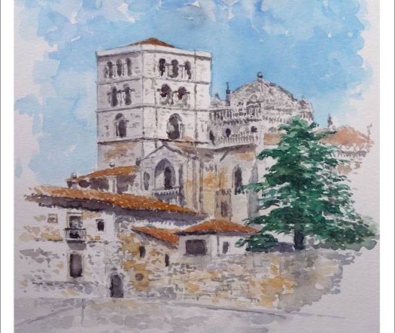 Acuarela de la catedral de Zamora del pintor Rubén de Luis