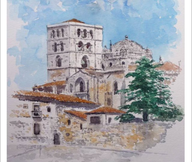 Acuarela de la catedral de Zamora del pintor Rubén de Luis