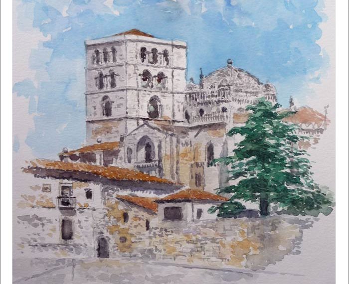 Acuarela de la catedral de Zamora del pintor Rubén de Luis